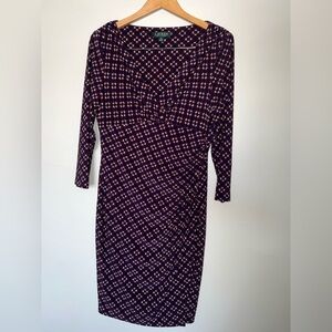 Ralph Lauren Geometric Long Sleeve Dress in Purple, Blue and Red